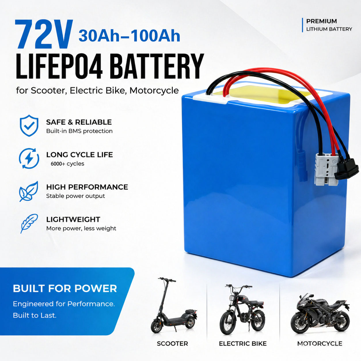 72V 30Ah Lifepo4 Battery Pack - Batterie au lithium LiFePO4 72V 50Ah