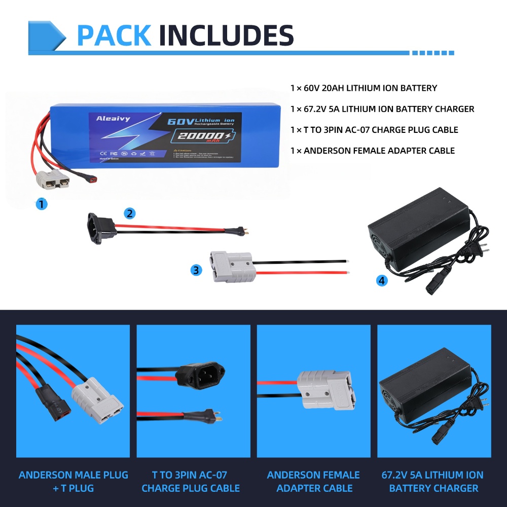 Batterie Aleaivy 60V 20AH 30AH - 60V 30Ah 21700 Battery Pack avis et prix
